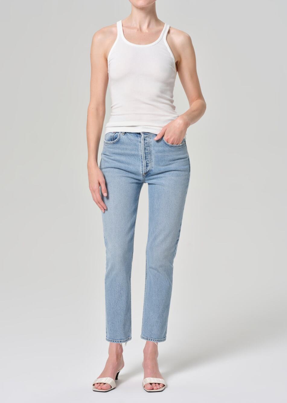 Agolde Riley High Rise Straight Leg Crop Organic Denim Blue Jeans Size 28